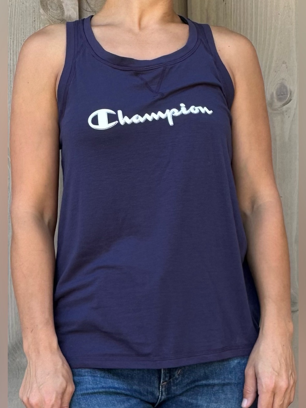 Champion Navy Tank with White Script Logo